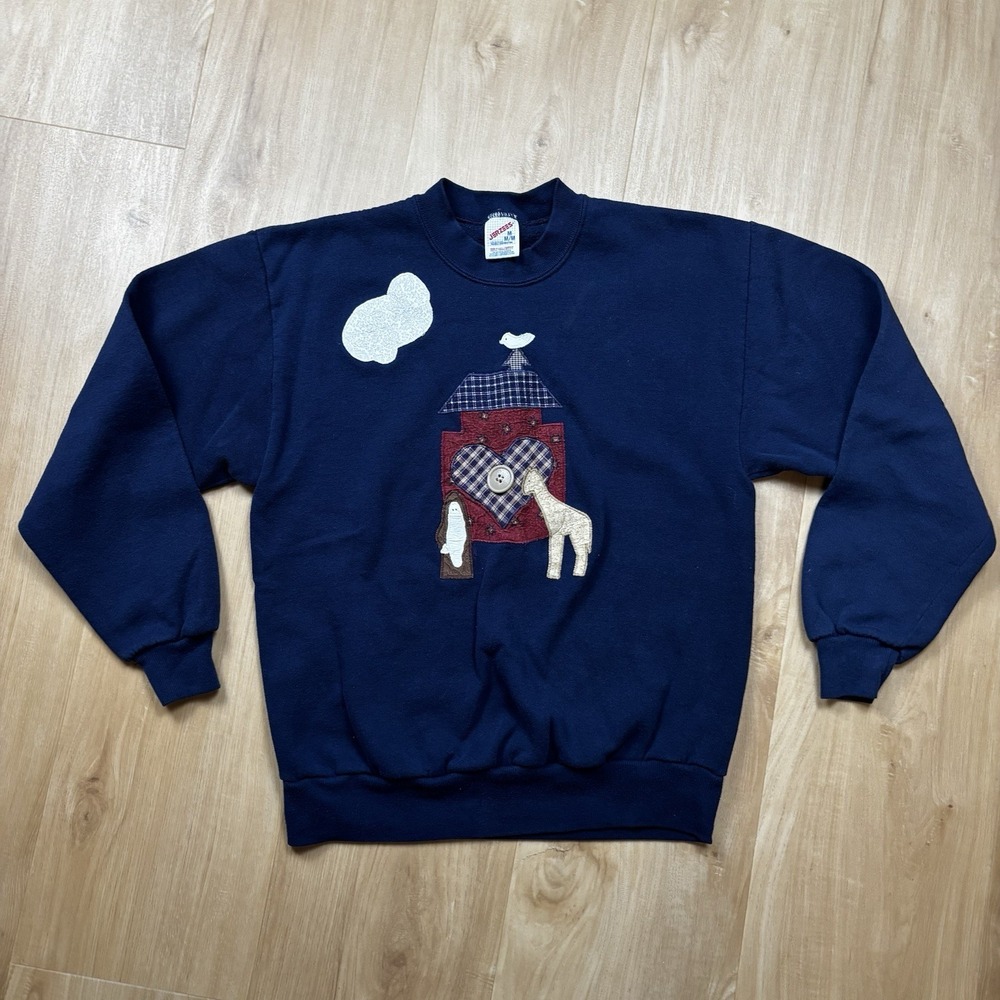 VTG Jerzees NOAH'S ARK WOMEN Medium Blue PULLOVER SWEATSHIRT Grandma Core